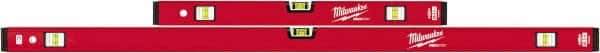 Milwaukee Tool - Magnetic 24" & 48" Long 6 Vial Box Beam Level - Aluminum, Red, 2 Level & 4 Plumb Vials - Exact Industrial Supply