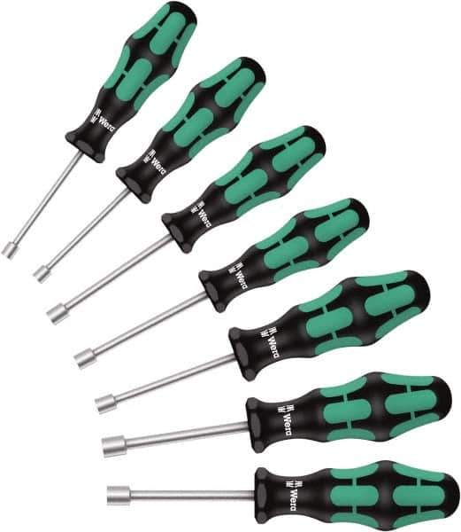 Wera - 7 Piece, 5 to 13mm Nut Driver Set - Hollow Shaft, Ergonomic Handle - Exact Industrial Supply