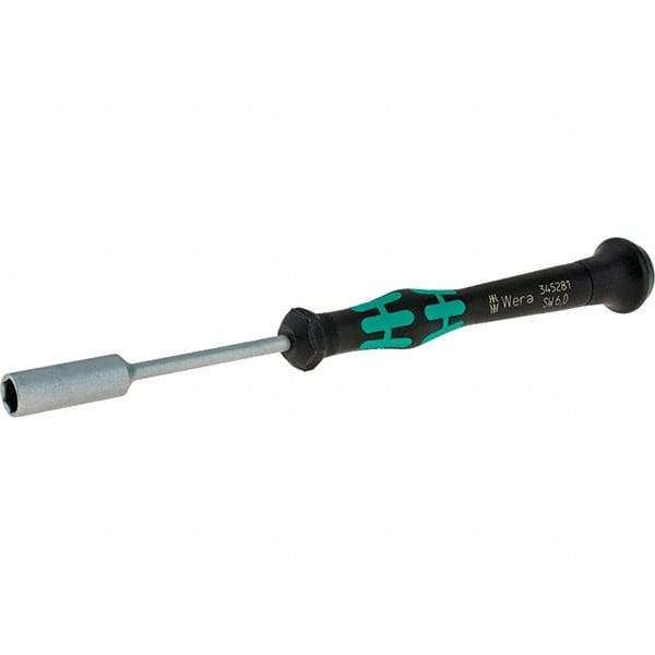 Wera - 6mm Solid Shaft Precision Nutdriver - Cushion Grip Handle, 6-1/4" OAL - Exact Industrial Supply