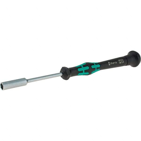 Wera - 5mm Solid Shaft Precision Nutdriver - Cushion Grip Handle, 6-1/4" OAL - Exact Industrial Supply