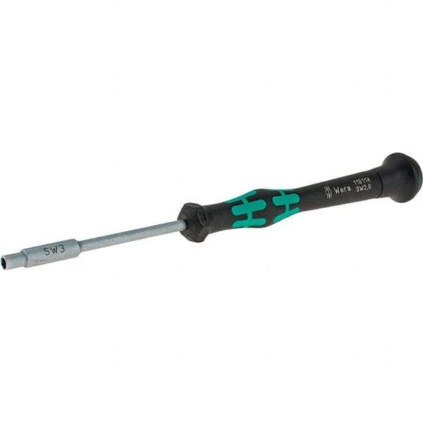 Wera - 3mm Solid Shaft Precision Nutdriver - Cushion Grip Handle, 6-1/4" OAL - Exact Industrial Supply