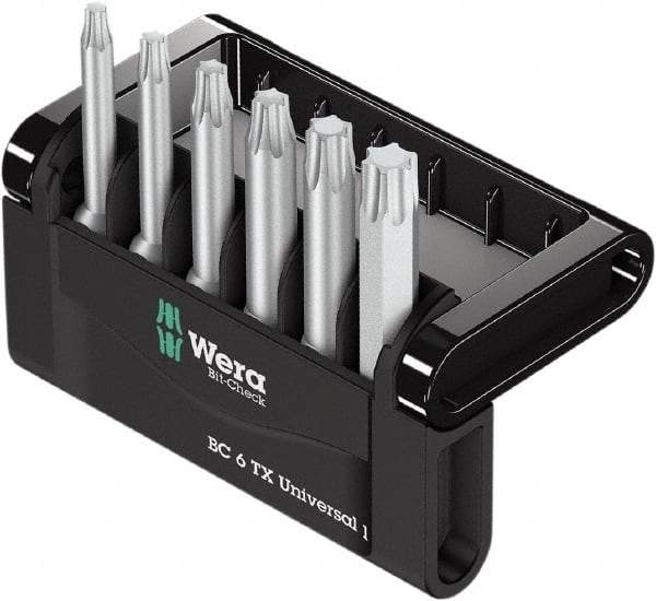 Wera - 6 Piece, 1/4" Drive Screwdriver Bit Set - T10 to T40 Torx - Exact Industrial Supply