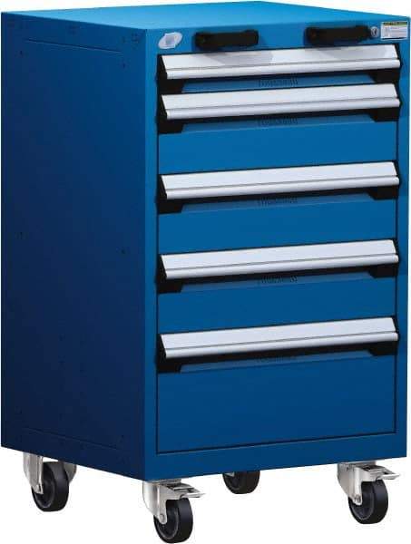 Rousseau Metal - 5 Drawer Steel Tool Roller Cabinet - 24" Wide x 39-1/8" High x 21" Deep, Ball Bearing Drawer Slides, Blue - Exact Industrial Supply