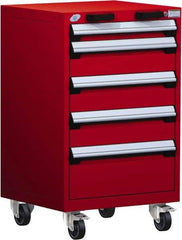 Rousseau Metal - 5 Drawer Steel Tool Roller Cabinet - 24" Wide x 39-1/8" High x 21" Deep, Ball Bearing Drawer Slides, Red - Exact Industrial Supply