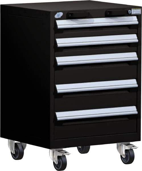 Rousseau Metal - 5 Drawer Steel Tool Roller Cabinet - 24" Wide x 35-1/8" High x 27" Deep, Ball Bearing Drawer Slides, Black - Exact Industrial Supply