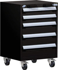Rousseau Metal - 5 Drawer Steel Tool Roller Cabinet - 24" Wide x 35-1/8" High x 27" Deep, Ball Bearing Drawer Slides, Black - Exact Industrial Supply
