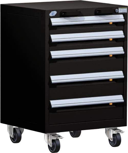 Rousseau Metal - 5 Drawer Steel Tool Roller Cabinet - 24" Wide x 35-1/8" High x 21" Deep, Ball Bearing Drawer Slides, Black - Exact Industrial Supply