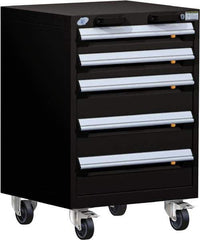 Rousseau Metal - 5 Drawer Steel Tool Roller Cabinet - 24" Wide x 35-1/8" High x 21" Deep, Ball Bearing Drawer Slides, Black - Exact Industrial Supply