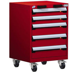 Rousseau Metal - 5 Drawer Steel Tool Roller Cabinet - 24" Wide x 35-1/8" High x 21" Deep, Ball Bearing Drawer Slides, Red - Exact Industrial Supply