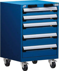Rousseau Metal - 5 Drawer Steel Tool Roller Cabinet - 24" Wide x 35-1/8" High x 21" Deep, Ball Bearing Drawer Slides, Blue - Exact Industrial Supply
