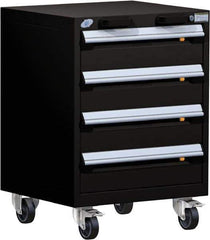 Rousseau Metal - 4 Drawer Steel Tool Roller Cabinet - 24" Wide x 33" High x 21" Deep, Ball Bearing Drawer Slides, Black - Exact Industrial Supply