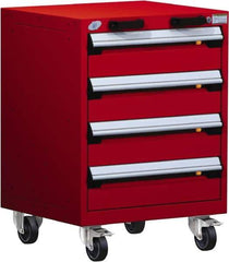 Rousseau Metal - 4 Drawer Steel Tool Roller Cabinet - 24" Wide x 33" High x 21" Deep, Ball Bearing Drawer Slides, Red - Exact Industrial Supply