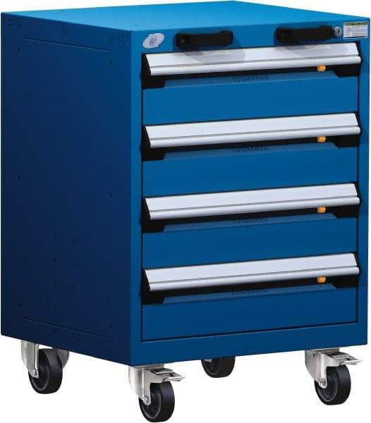 Rousseau Metal - 4 Drawer Steel Tool Roller Cabinet - 24" Wide x 33" High x 21" Deep, Ball Bearing Drawer Slides, Blue - Exact Industrial Supply