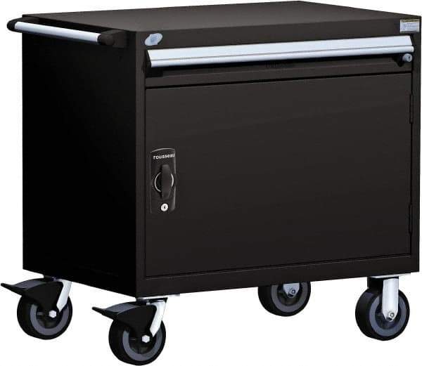 Rousseau Metal - 4 Drawer Steel Tool Roller Cabinet - 30" Wide x 35-1/8" High x 21" Deep, Ball Bearing Drawer Slides, Black - Exact Industrial Supply