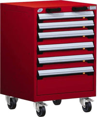 Rousseau Metal - 6 Drawer Steel Tool Roller Cabinet - 24" Wide x 35-1/8" High x 27" Deep, Ball Bearing Drawer Slides, Red - Exact Industrial Supply