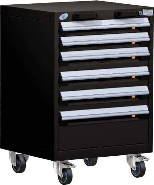 Rousseau Metal - 6 Drawer Steel Tool Roller Cabinet - 24" Wide x 35-1/8" High x 21" Deep, Ball Bearing Drawer Slides, Black - Exact Industrial Supply