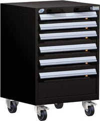 Rousseau Metal - 6 Drawer Steel Tool Roller Cabinet - 24" Wide x 35-1/8" High x 21" Deep, Ball Bearing Drawer Slides, Black - Exact Industrial Supply