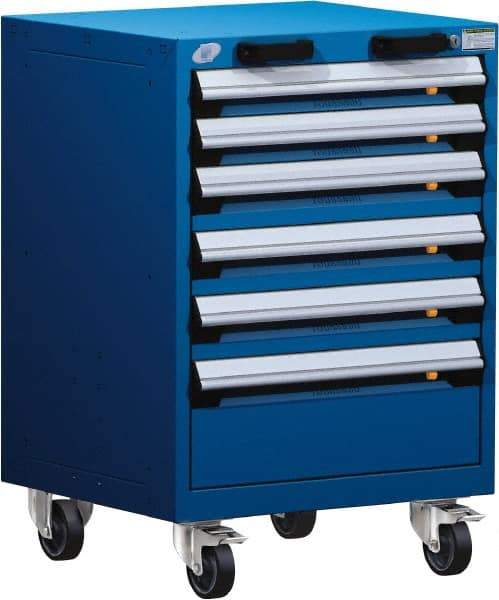 Rousseau Metal - 6 Drawer Steel Tool Roller Cabinet - 24" Wide x 35-1/8" High x 21" Deep, Ball Bearing Drawer Slides, Blue - Exact Industrial Supply
