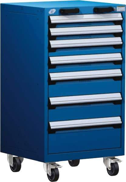 Rousseau Metal - 7 Drawer Steel Tool Roller Cabinet - 24" Wide x 43-1/8" High x 27" Deep, Ball Bearing Drawer Slides, Blue - Exact Industrial Supply
