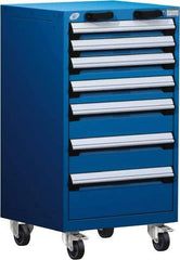 Rousseau Metal - 7 Drawer Steel Tool Roller Cabinet - 24" Wide x 43-1/8" High x 27" Deep, Ball Bearing Drawer Slides, Blue - Exact Industrial Supply