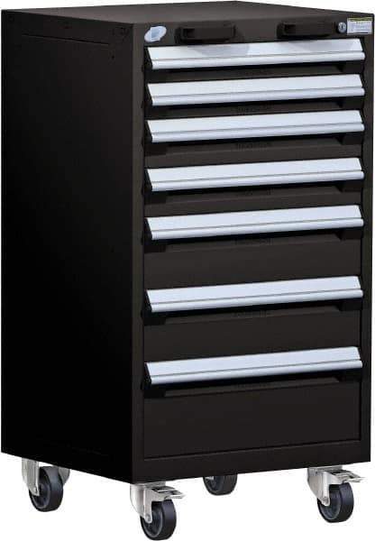 Rousseau Metal - 7 Drawer Steel Tool Roller Cabinet - 24" Wide x 43-1/8" High x 21" Deep, Ball Bearing Drawer Slides, Black - Exact Industrial Supply