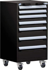 Rousseau Metal - 7 Drawer Steel Tool Roller Cabinet - 24" Wide x 43-1/8" High x 21" Deep, Ball Bearing Drawer Slides, Black - Exact Industrial Supply