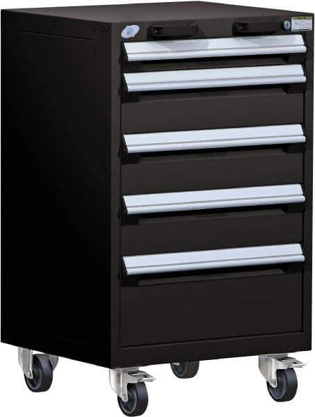 Rousseau Metal - 5 Drawer Steel Tool Roller Cabinet - 24" Wide x 39-1/8" High x 27" Deep, Ball Bearing Drawer Slides, Black - Exact Industrial Supply