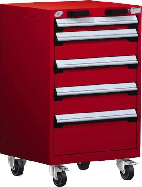 Rousseau Metal - 5 Drawer Steel Tool Roller Cabinet - 24" Wide x 39-1/8" High x 27" Deep, Ball Bearing Drawer Slides, Red - Exact Industrial Supply