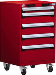 Rousseau Metal - 5 Drawer Steel Tool Roller Cabinet - 24" Wide x 39-1/8" High x 27" Deep, Ball Bearing Drawer Slides, Red - Exact Industrial Supply