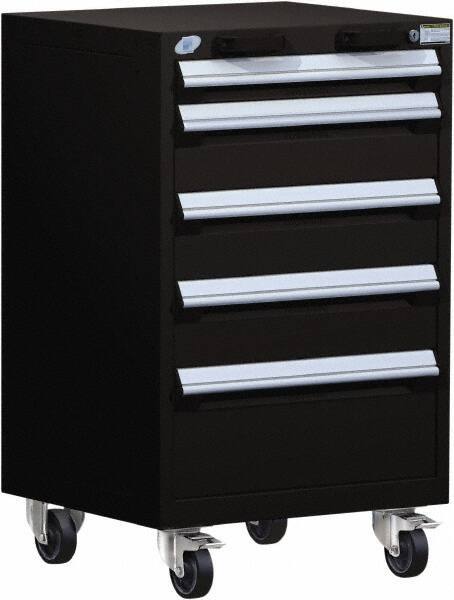Rousseau Metal - 5 Drawer Steel Tool Roller Cabinet - 24" Wide x 39-1/8" High x 21" Deep, Ball Bearing Drawer Slides, Black - Exact Industrial Supply