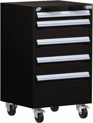 Rousseau Metal - 5 Drawer Steel Tool Roller Cabinet - 24" Wide x 39-1/8" High x 21" Deep, Ball Bearing Drawer Slides, Black - Exact Industrial Supply
