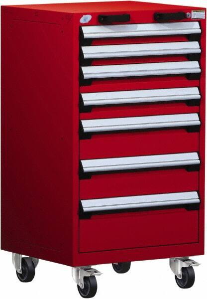 Rousseau Metal - 7 Drawer Steel Tool Roller Cabinet - 24" Wide x 43-1/8" High x 27" Deep, Ball Bearing Drawer Slides, Red - Exact Industrial Supply