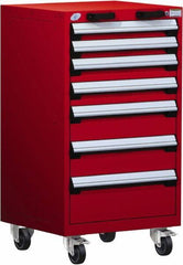 Rousseau Metal - 7 Drawer Steel Tool Roller Cabinet - 24" Wide x 43-1/8" High x 27" Deep, Ball Bearing Drawer Slides, Red - Exact Industrial Supply