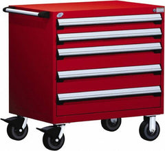 Rousseau Metal - 5 Drawer Steel Tool Roller Cabinet - 30" Wide x 37-1/2" High x 21" Deep, Ball Bearing Drawer Slides, Red - Exact Industrial Supply