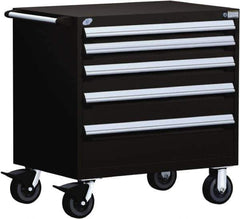 Rousseau Metal - 5 Drawer Steel Tool Roller Cabinet - 36" Wide x 37-1/2" High x 24" Deep, Ball Bearing Drawer Slides, Black - Exact Industrial Supply
