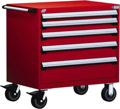 Rousseau Metal - 5 Drawer Steel Tool Roller Cabinet - 36" Wide x 37-1/2" High x 24" Deep, Ball Bearing Drawer Slides, Red - Exact Industrial Supply