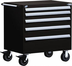 Rousseau Metal - 5 Drawer Steel Tool Roller Cabinet - 36" Wide x 37-1/2" High x 18" Deep, Ball Bearing Drawer Slides, Black - Exact Industrial Supply
