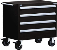 Rousseau Metal - 4 Drawer Steel Tool Roller Cabinet - 36" Wide x 35-1/8" High x 18" Deep, Ball Bearing Drawer Slides, Black - Exact Industrial Supply