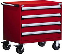 Rousseau Metal - 4 Drawer Steel Tool Roller Cabinet - 36" Wide x 35-1/8" High x 18" Deep, Ball Bearing Drawer Slides, Red - Exact Industrial Supply
