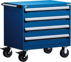 Rousseau Metal - 4 Drawer Steel Tool Roller Cabinet - 36" Wide x 35-1/8" High x 18" Deep, Ball Bearing Drawer Slides, Blue - Exact Industrial Supply