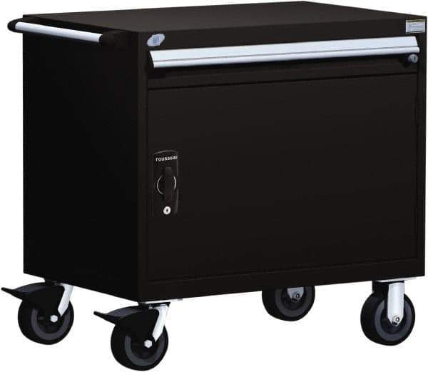 Rousseau Metal - 1 Drawer Steel Tool Roller Cabinet - 36" Wide x 35-1/8" High x 24" Deep, Ball Bearing Drawer Slides, Black - Exact Industrial Supply
