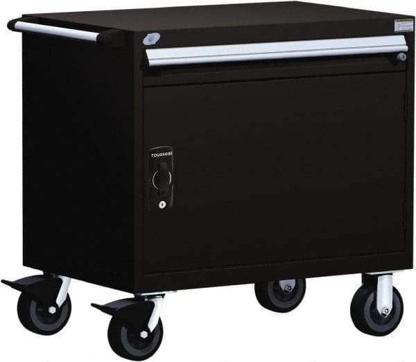Rousseau Metal - 1 Drawer Steel Tool Roller Cabinet - 36" Wide x 35-1/8" High x 18" Deep, Ball Bearing Drawer Slides, Black - Exact Industrial Supply