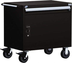 Rousseau Metal - 1 Drawer Steel Tool Roller Cabinet - 36" Wide x 35-1/8" High x 18" Deep, Ball Bearing Drawer Slides, Black - Exact Industrial Supply