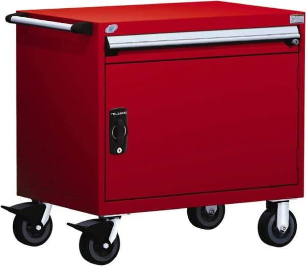 Rousseau Metal - 1 Drawer Steel Tool Roller Cabinet - 36" Wide x 35-1/8" High x 18" Deep, Ball Bearing Drawer Slides, Red - Exact Industrial Supply