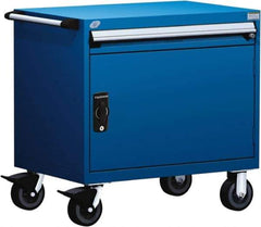 Rousseau Metal - 1 Drawer Steel Tool Roller Cabinet - 36" Wide x 35-1/8" High x 18" Deep, Ball Bearing Drawer Slides, Blue - Exact Industrial Supply