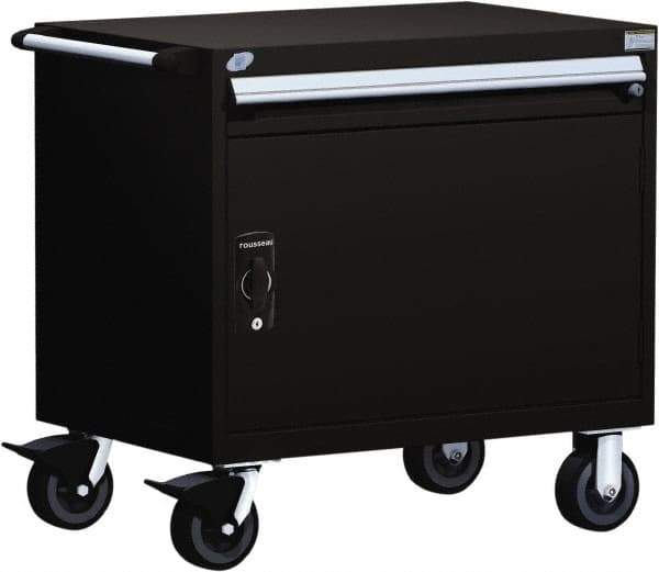 Rousseau Metal - 1 Drawer Steel Tool Roller Cabinet - 30" Wide x 35-1/8" High x 27" Deep, Ball Bearing Drawer Slides, Black - Exact Industrial Supply