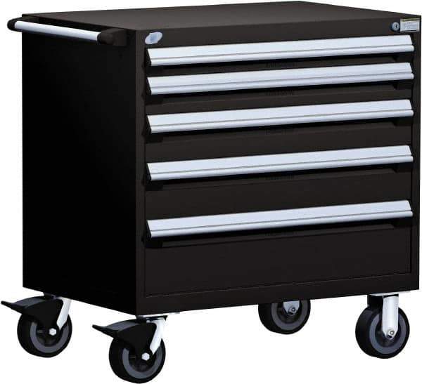 Rousseau Metal - 5 Drawer Steel Tool Roller Cabinet - 30" Wide x 37-1/2" High x 27" Deep, Ball Bearing Drawer Slides, Black - Exact Industrial Supply