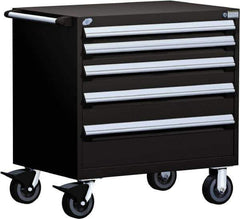 Rousseau Metal - 5 Drawer Steel Tool Roller Cabinet - 30" Wide x 37-1/2" High x 27" Deep, Ball Bearing Drawer Slides, Black - Exact Industrial Supply