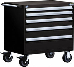 Rousseau Metal - 5 Drawer Steel Tool Roller Cabinet - 30" Wide x 37-1/2" High x 21" Deep, Ball Bearing Drawer Slides, Black - Exact Industrial Supply