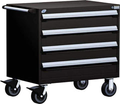 Rousseau Metal - 4 Drawer Steel Tool Roller Cabinet - 36" Wide x 35-1/8" High x 24" Deep, Ball Bearing Drawer Slides, Black - Exact Industrial Supply